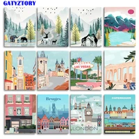gatyztory 60x75cm frame diy painting by number abstract building landscape wall art picture by numbers for home decors