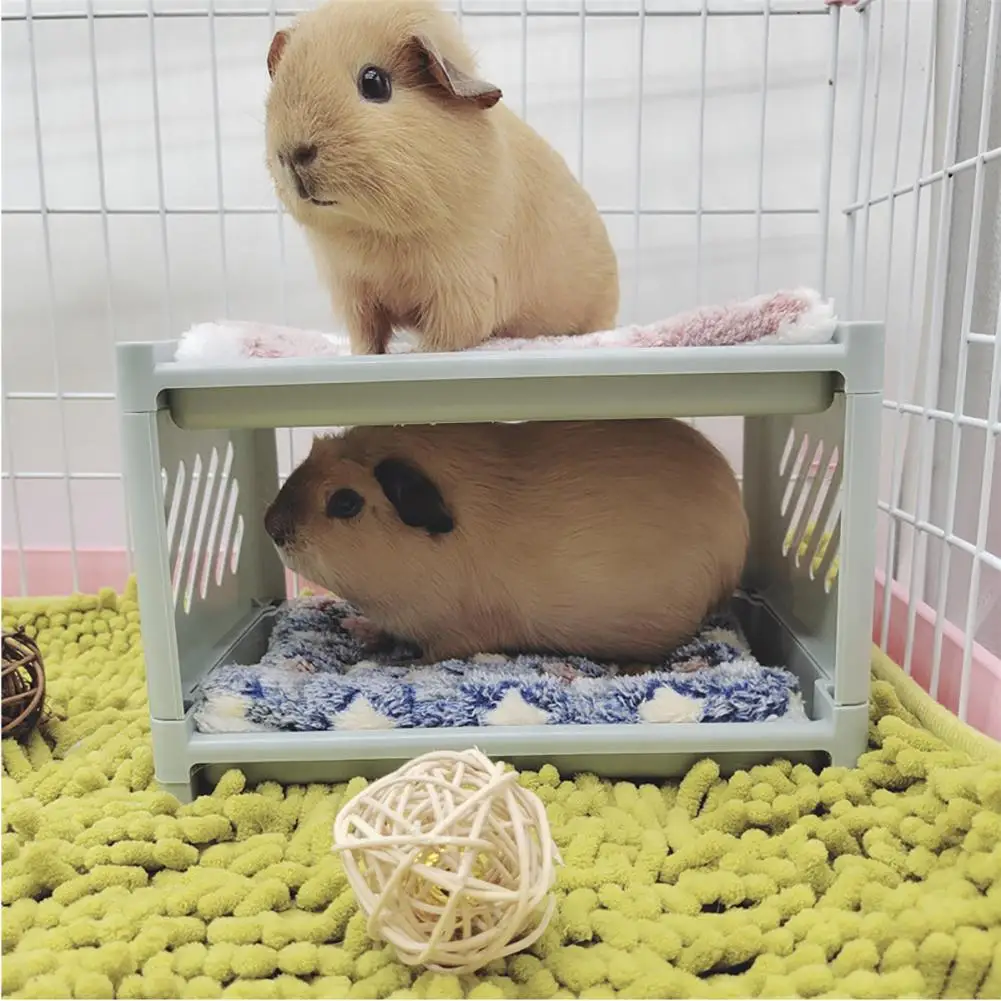 

Pet Bunk Bed Removable Hideout Corner Shelter Pet Supplies For Hedgehog Bunny Guinea Pig (mats Blanket Random Color)