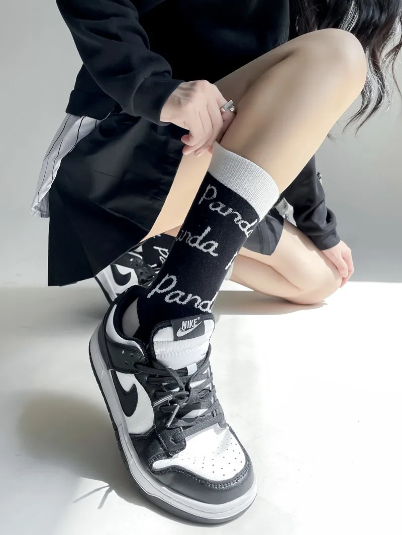 Unisex for Man Woman Black White Cute Cartoon Panda Socks Cotton Harajuku Style Sport Boys Girls Skateboard Novelty Breathable