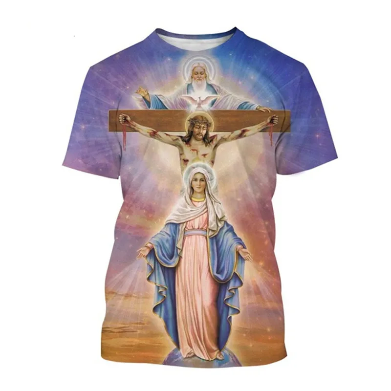 

Ventilation In Summer Blessed Virgin Mary 3D Printing T Shirt Personality Fashion Faith Style Short Sleeved Men/Women Casual Str