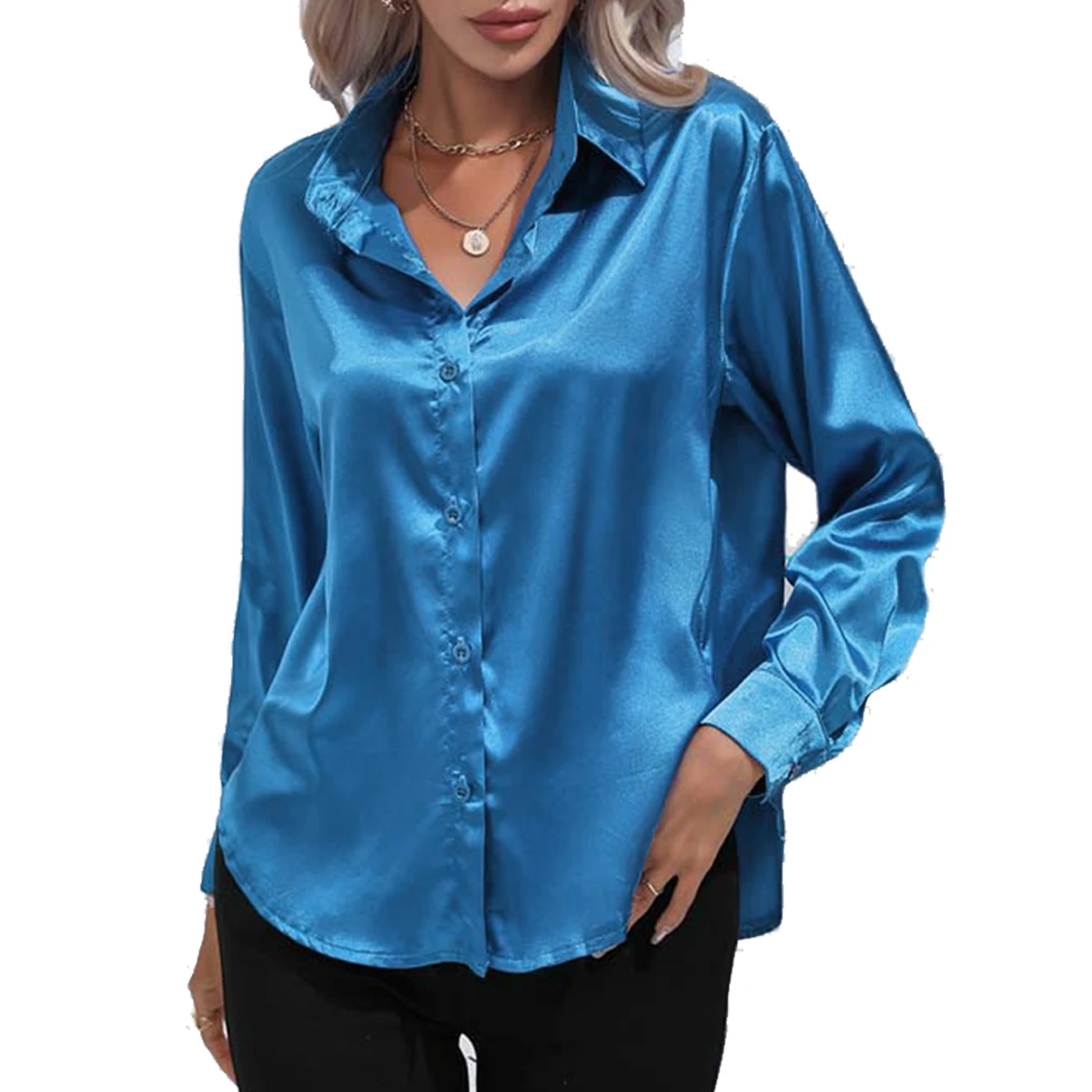 

Oversize Women Shirts Silk Solid Plain Teal Peacock Blue Green White Black Red Blue Pink Yellow Gold Purple Tops Barry Wang
