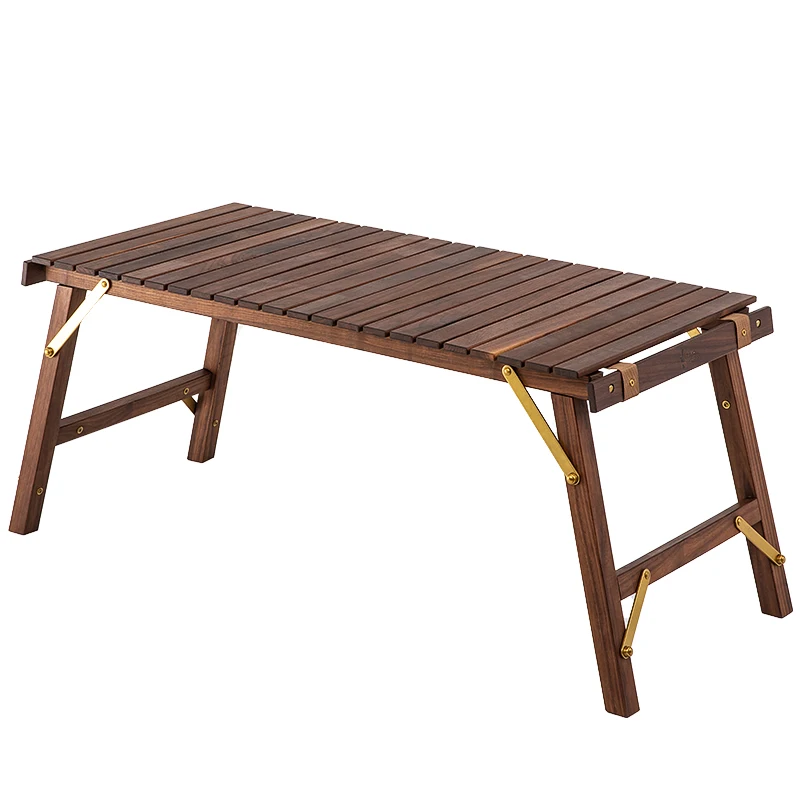 

Outdoor Folding Egg-roll Table Solid Wood Camping Family BBQ Picnic Desk Garden Party Table Travel Nature Hike