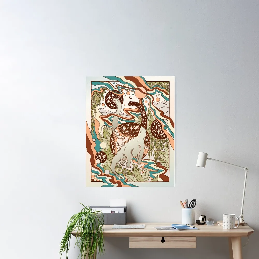 

Jurassic Portal | Retro Rainbow Palette | Dinosaur Science Fiction Art Poster Printed Canvas Posters Wall Art Home Office Decor