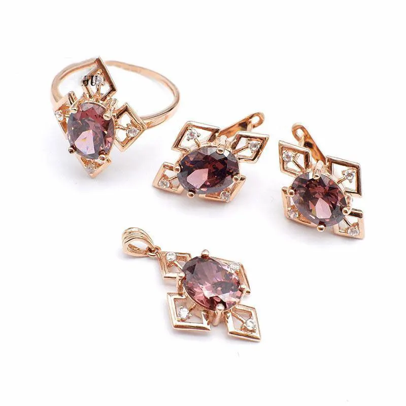 

585 Purple Gold Plated 14K Rose Inlaid Ruby Diamond Rings Necklaces Elegant Romantic Charm Earrings for Women Jewelry