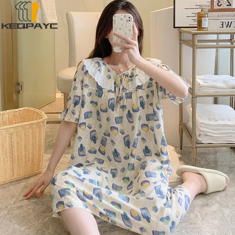 New 2023 Women's Sweet Nightgowns Spring Summer Women Fashion Short Sleeve Cartoon Thin Princess Dress Sleepwear Casual Pajamas