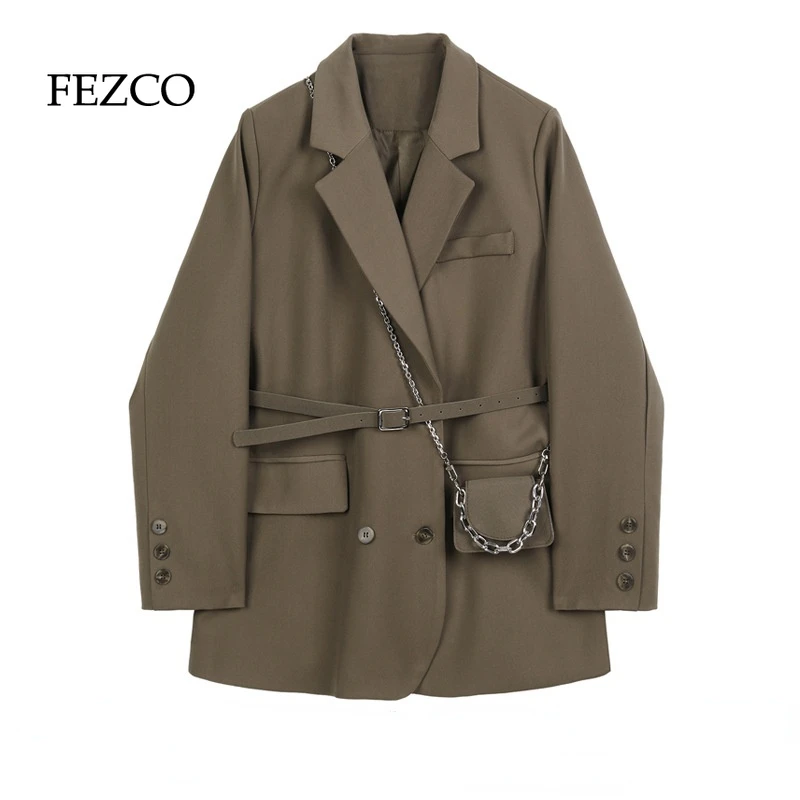 

FEZCO GiveSatchel Belt Original Fashion Women Blazers Designer Jacket High-quality Elegant Leisure Ladies Tops Western-style