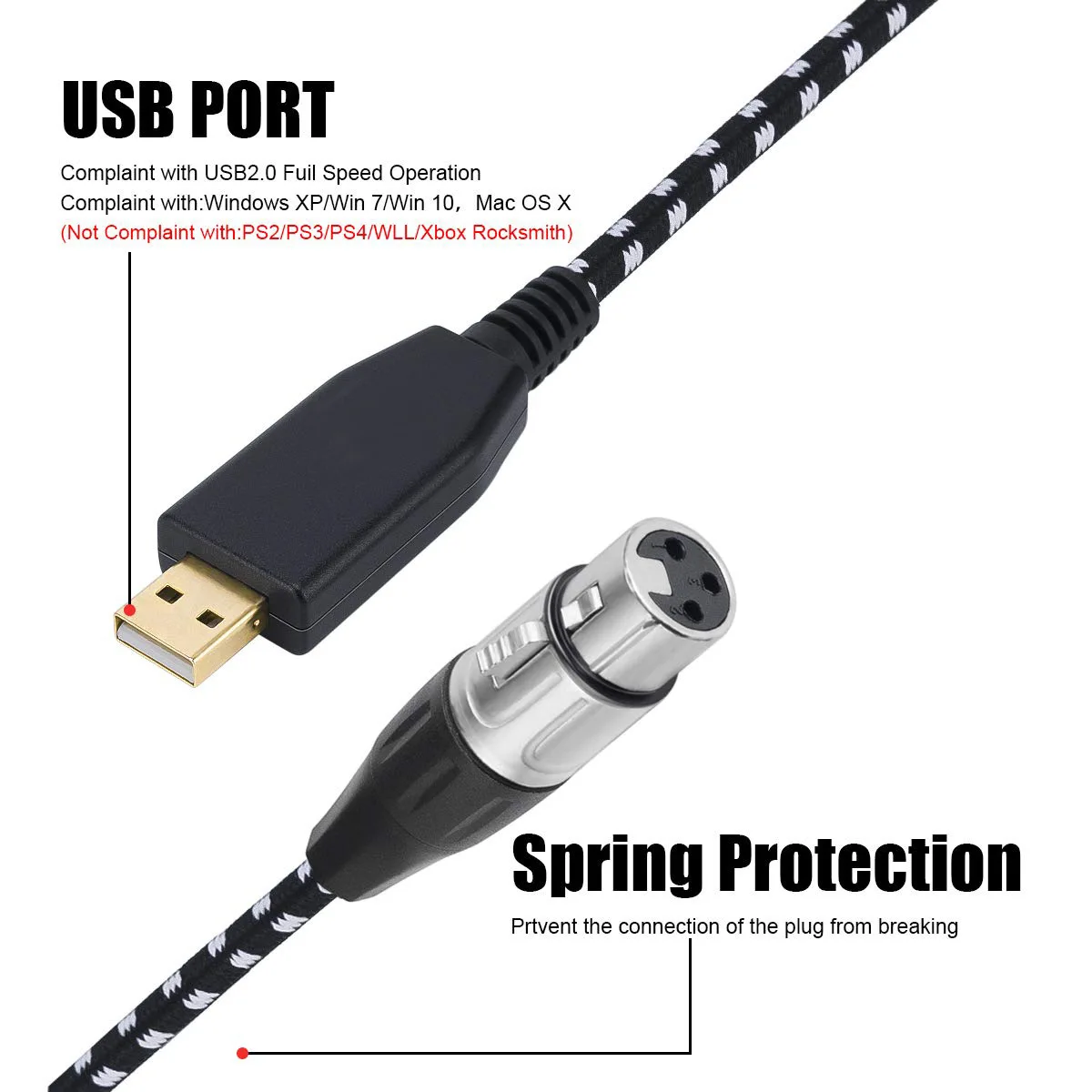 3M USB Male to 3Pin XLR Female Adapter for Microphone Studio Connection Wire for Instrument Recording USB Audio Cable Adapter