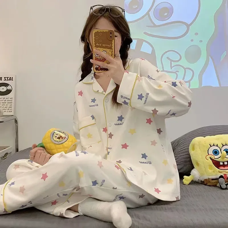 

Пижамный комплект Женский, длинный свободный кардиган, брюки, элегантная одежда для сна, осень