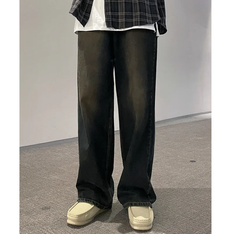 Мужские джинсы с прямыми штанинами модные и изношенные свободные мужские брюки