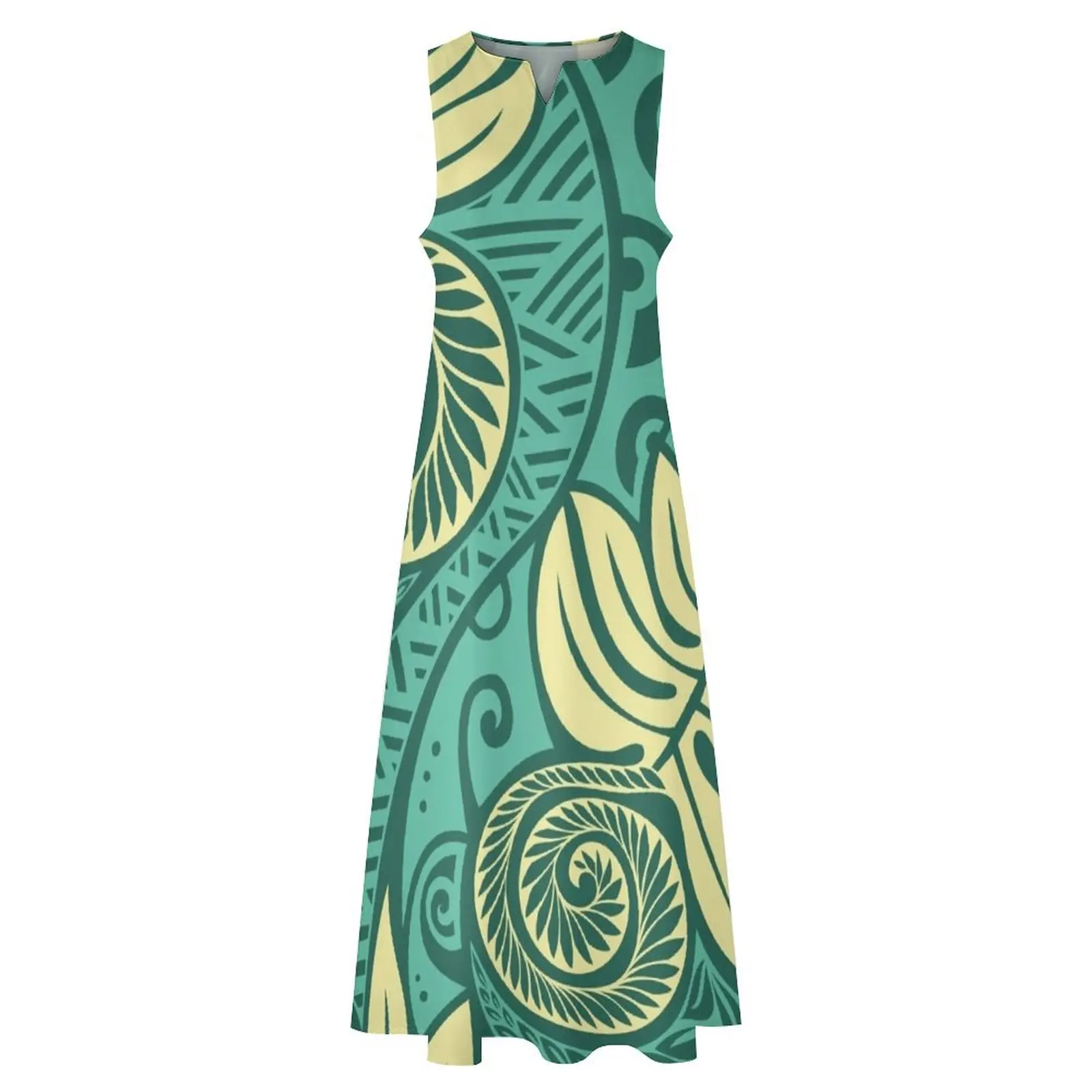 Гавайское длинное платье с хлебом ulu бирюзово-синим кремовым дизайном женская