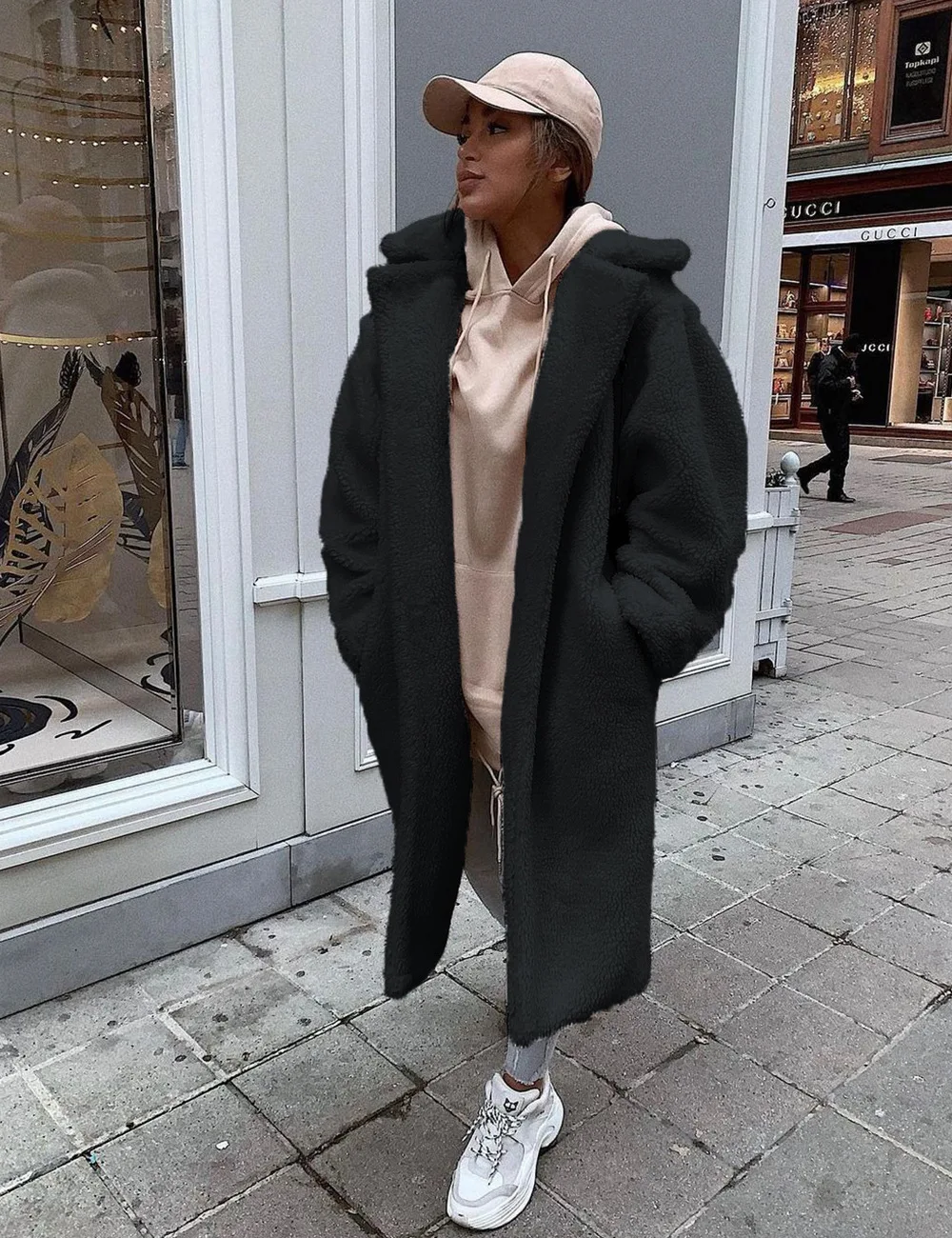 2022 Fashion medium long imitation fur coat women's autumn and winter new windbreaker casual long coat