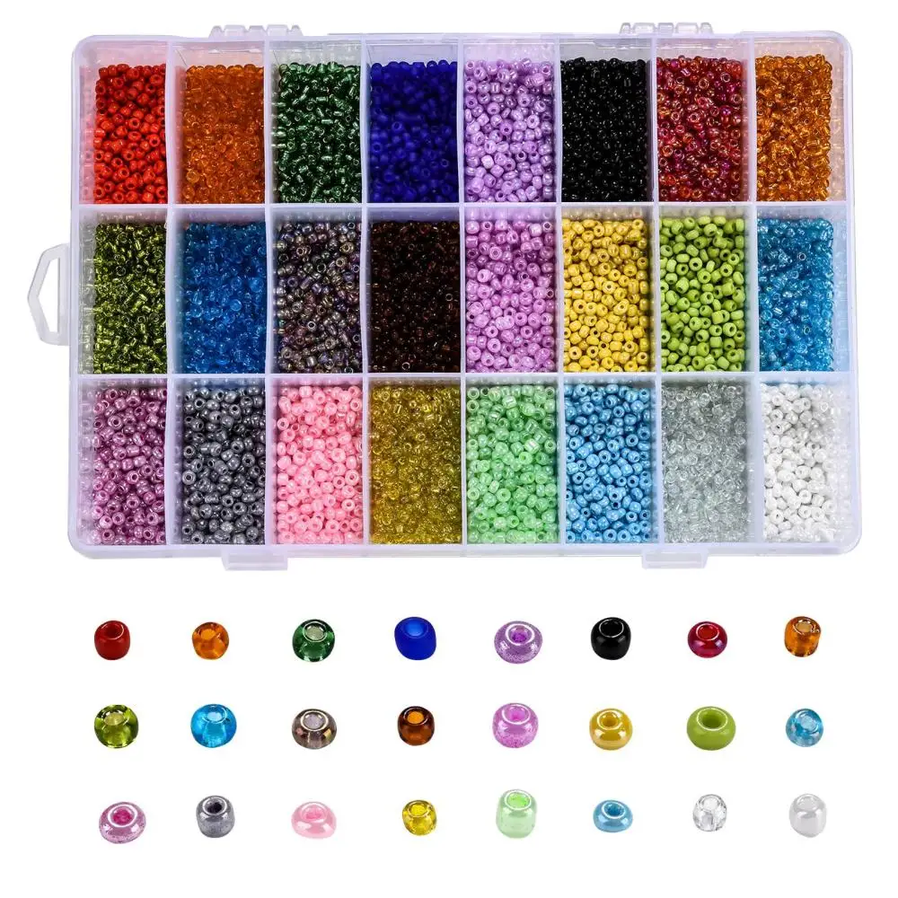 

1Box 24 Colors 8/0 Glass Seed Beads Lustered/Ceylon/Opaque/Frosted Colors Rainbow /Silver Line Round Mixed Color 3mm Hole: 1mm