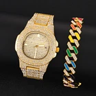 Часы наручные мужские кварцевые в стиле хип-хоп, роскошные модные блестящие водонепроницаемые с кристаллами ААА, с бриллиантами