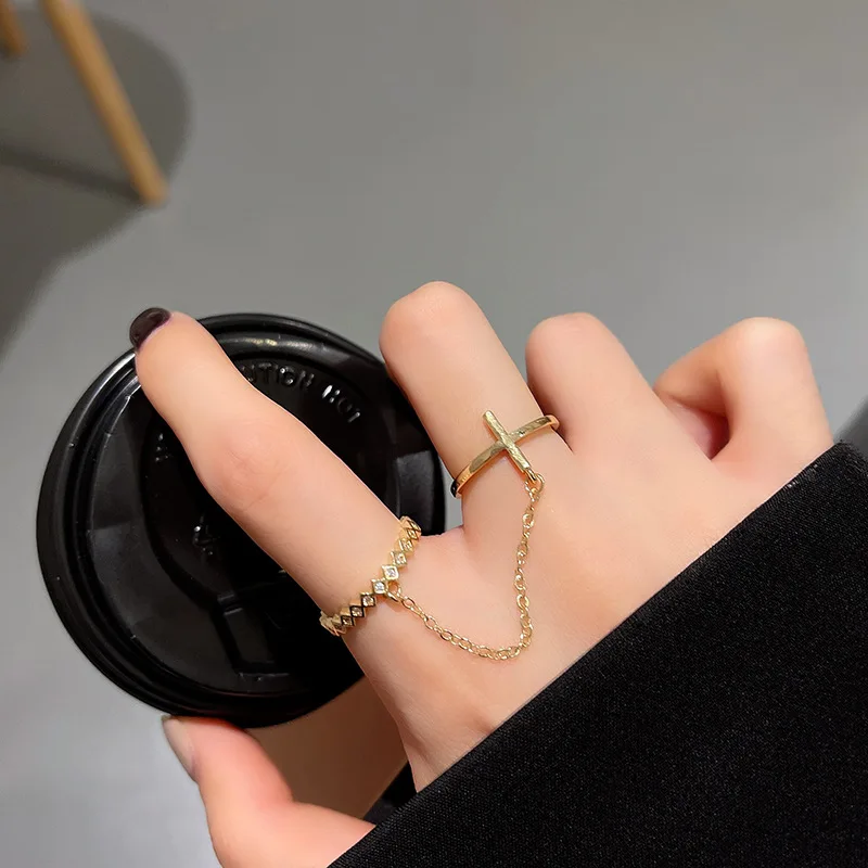 

Hip Hop Punk Rings Women's Personality Fashion Opening Adjustable Tassel Chain Gold Rings Simple Party Jewelry Accessories Gifts