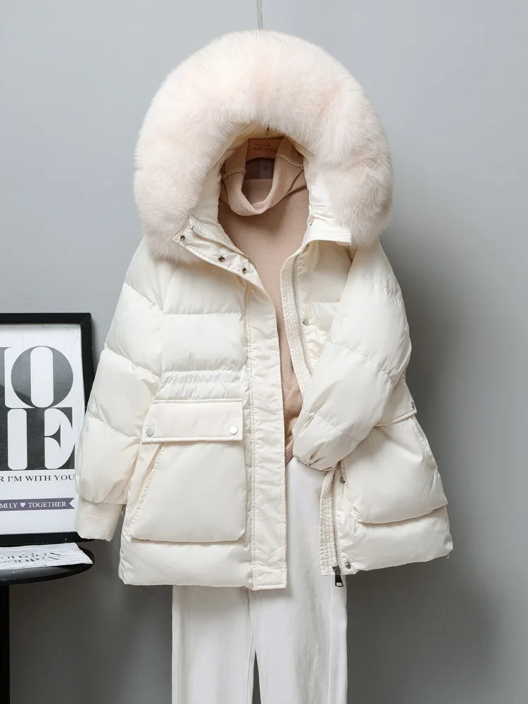 New Women Fox Fur Collar Thick Down Jacket Casual Style Autumn Winter Coats And Parkas Female Outwear