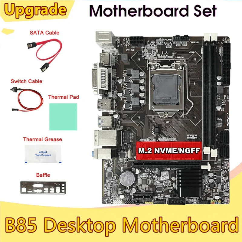 

B85 Motherboard +SATA Cable+Switch Cable+Baffle+Thermal Grease+Thermal Pad LGA1150 DDR3 M.2 NVME DVI VGA HD Game Motherboard