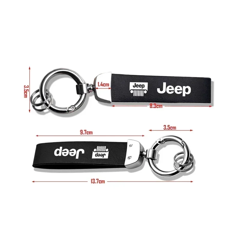 Фото Металлический брелок для ключей с эмблемой из тонкой кожи для Jeep Grand Cherokee, Wrangler, Gladiator, Compass, Renegade, Wagoneer, Avenger №2