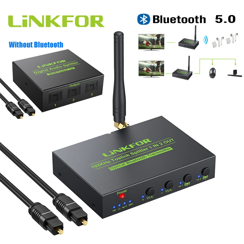 Оптический Сплиттер LiNKFOR 192 кГц Toslink с/без Bluetooth-совместимый передатчик 5 0 цифровой