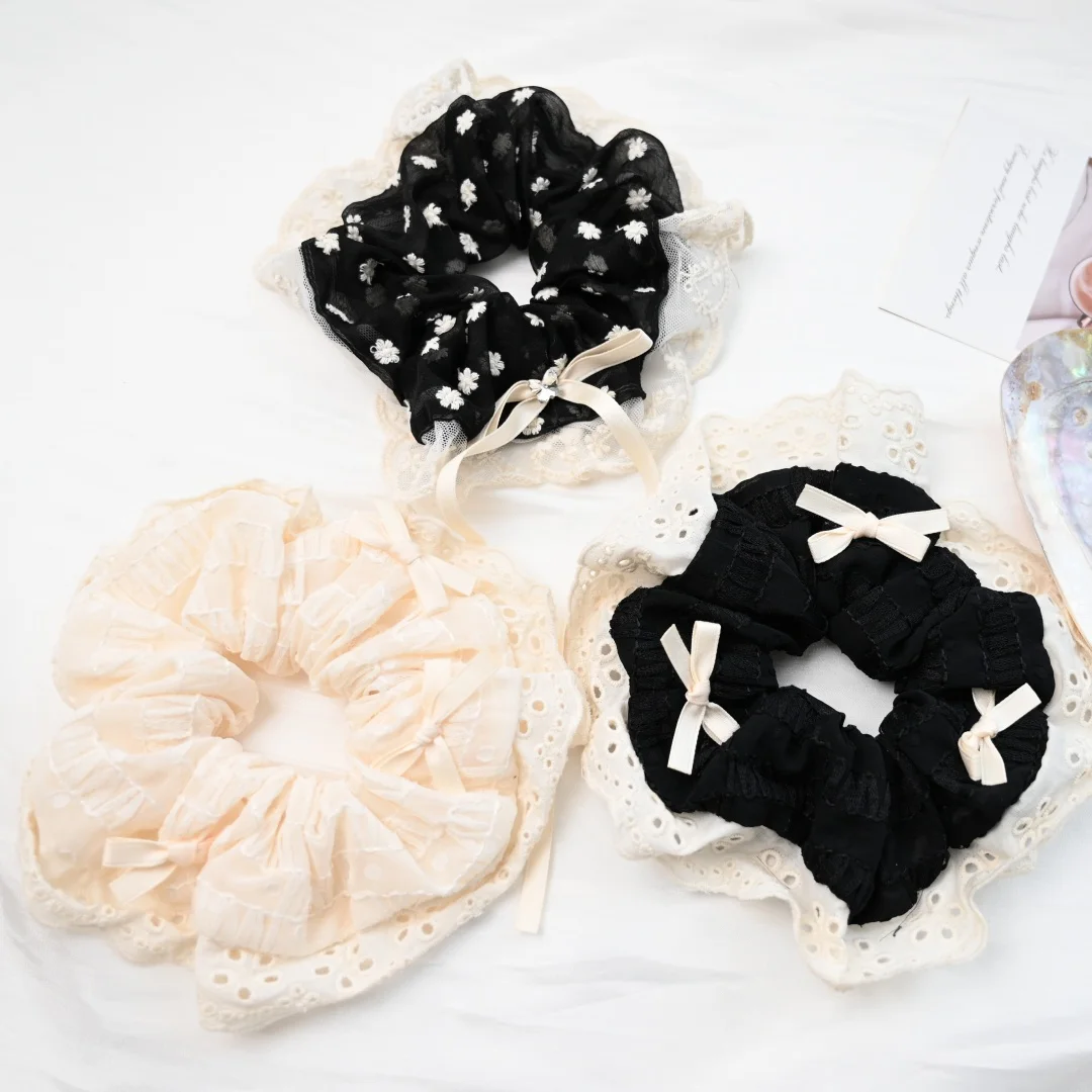 Кружевные резинки для волос черные с бантами французская мода девочек женщин