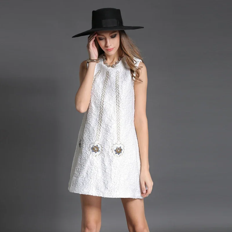 Роскошные женские платья на заказ осеннее жаккардовое мини-платье без рукавов с