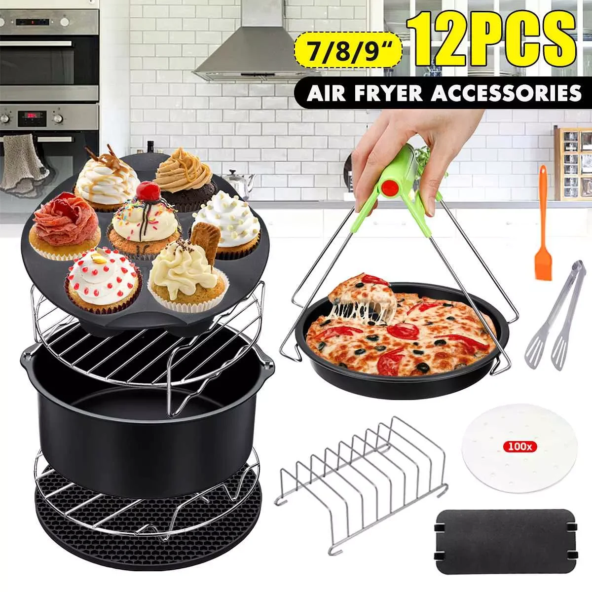 

12pcs/set High Quality 7/8/9 Inch Air Fryer Accessories for Gowise Phillips Cozyna and Secura Fit all Airfryer 3.7 4.2 5.3 5.8QT