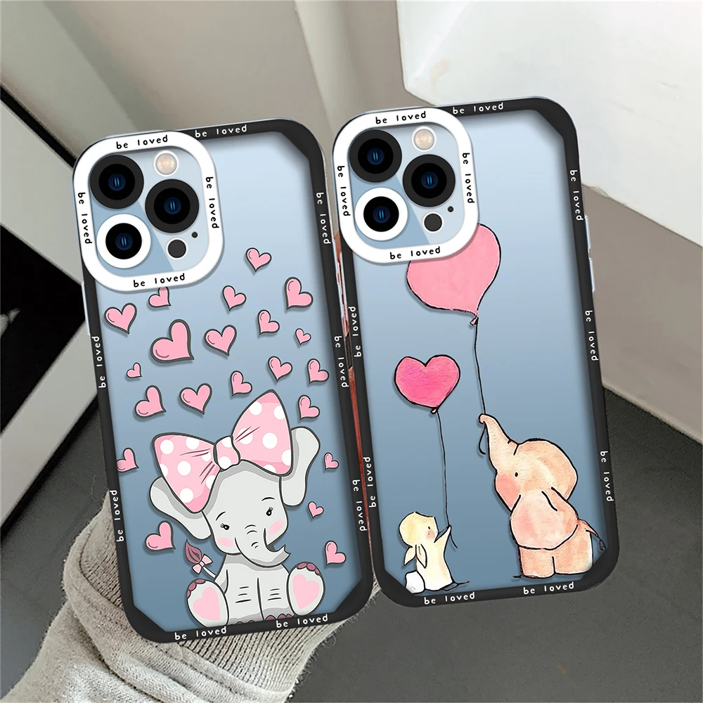 

Cute Baby Elephant Case for iPhone 13 14 11 12 Pro Max Mini XS XR X 7 8 Plus Shockproof Silicone Phone Back Cover Clear Fundas