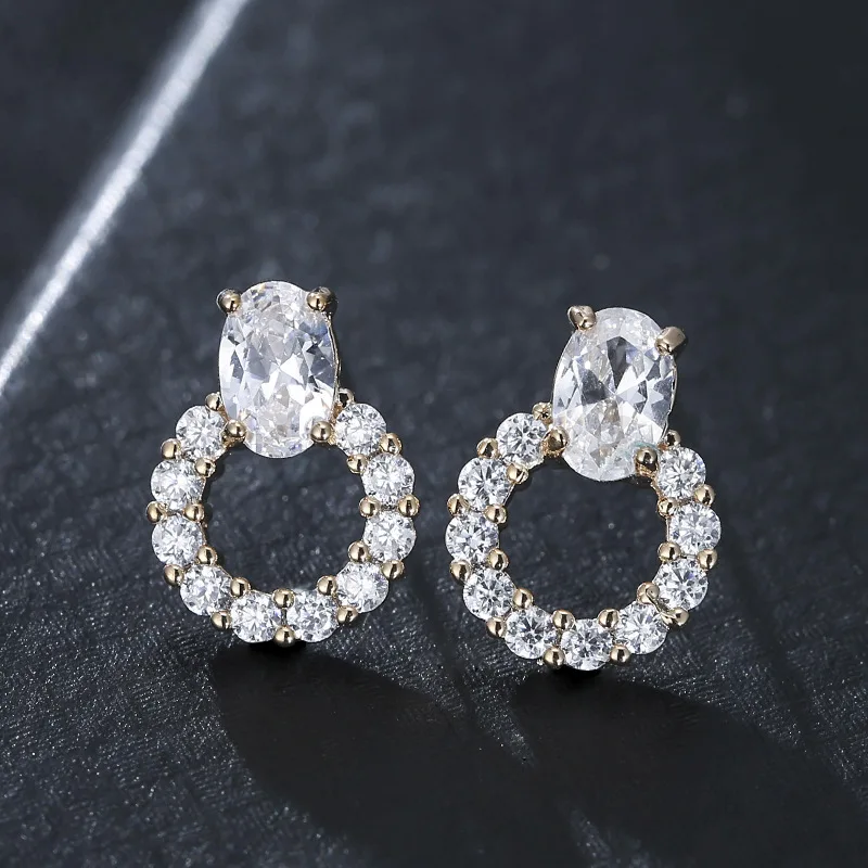 

Uilz Fashion Street Snap Elegant Delicacy Circular Ring Water Drop Zircon Earring Gift Party Banquet WOMEN'S Jewelry Earrings