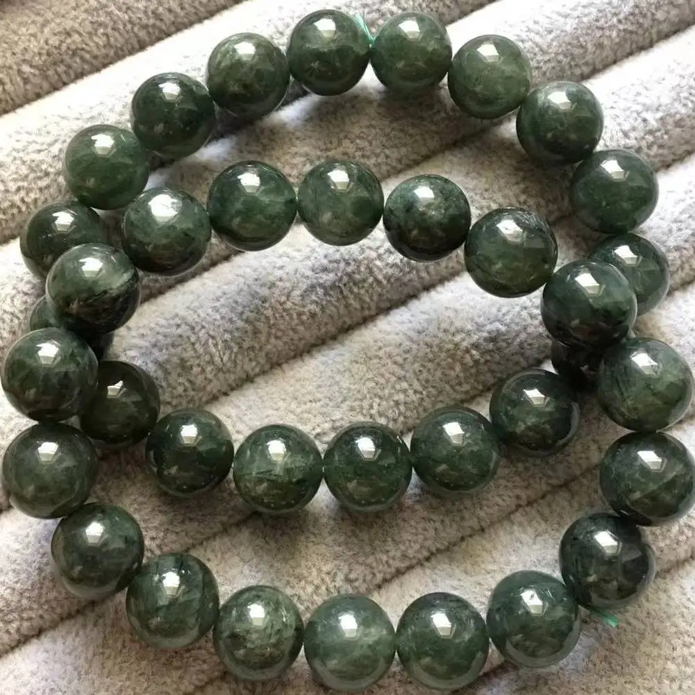 

2bracelets As photo (12) Approx11mm AKAC natural green rutile bracelet beads wholesale