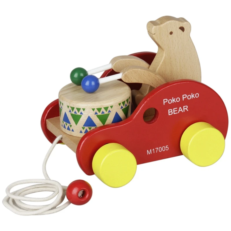

Wooden Bear Drum Pull Along Toy Kids Children Musical Educational Toy Solid Wood Pull Toy For Toddler