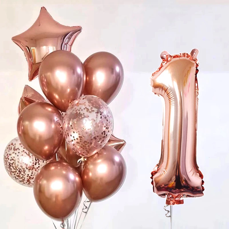 

1set Boy Girl Birthday Balloons 32inch Rose Gold Number Balloon 3rd Birthday Party Kids Anniversaire 9/1/3 Years Old Baby Shower