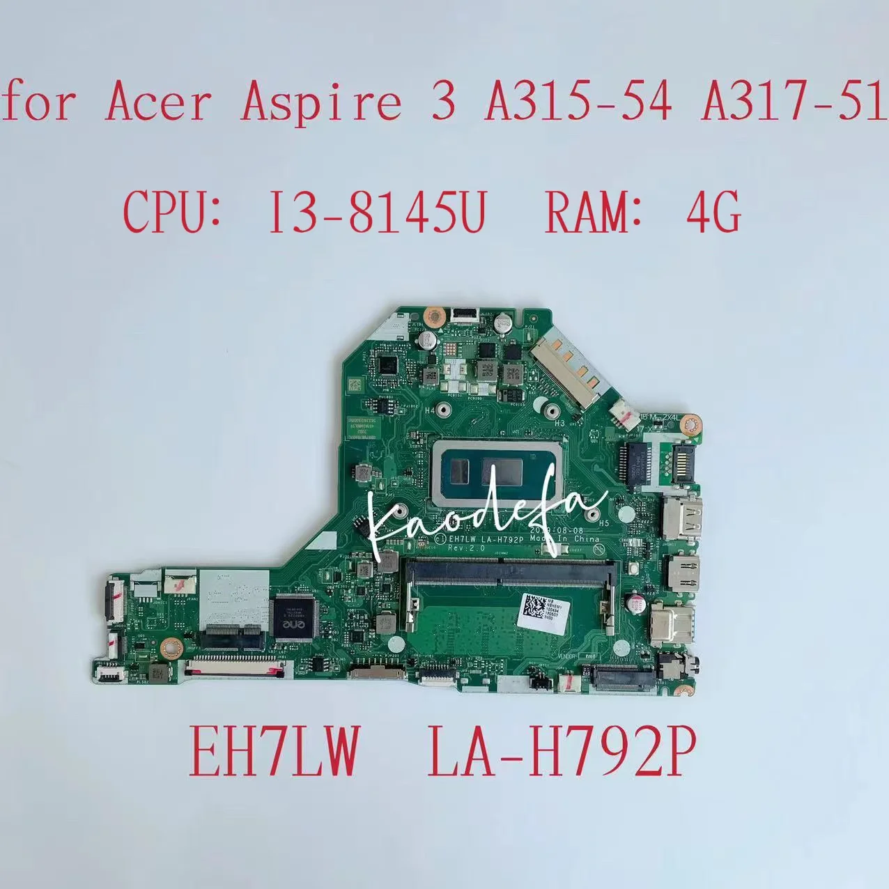 

EH7LW LA-H792P Mainboard For Acer Aspire 3 A315-54 A317-51 Notebook Motherboard CPU: I3-8145U RAM:4GB 100% Test OK