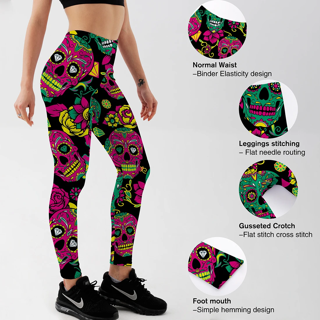 

Штаны для йоги, леггинсы для фитнеса, новые женские сексуальные леггинсы на Хэллоуин, модные Стрейчевые брюки стрейч с маской скелета и цвет...