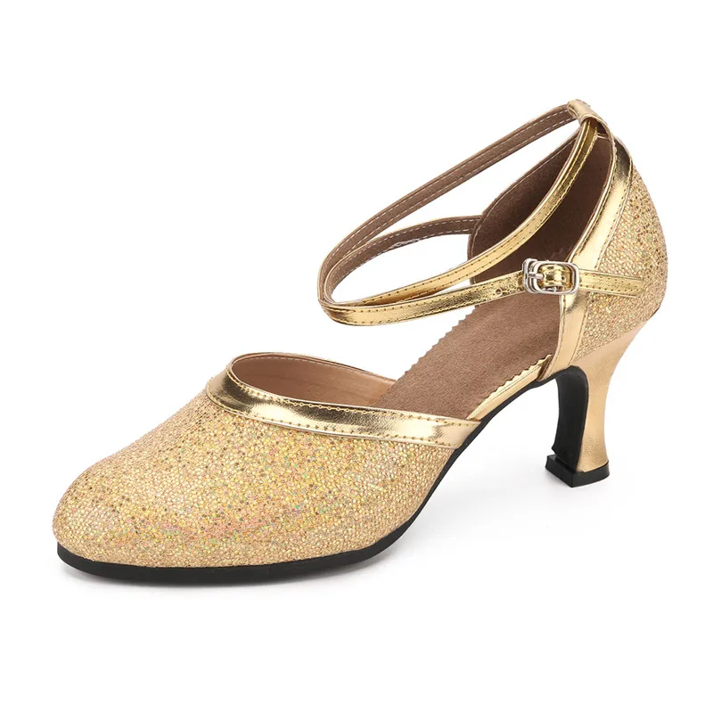 Professional Women Latin Modern dance shoes Ballroom medium high heel dance shoes drill Soft soled Cha cha tango dance shoes