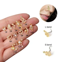 1pc gecko snake butterfly heart nose rings stainless steel screw nose stud ring nostril piercing jewelry gold silver color 20g