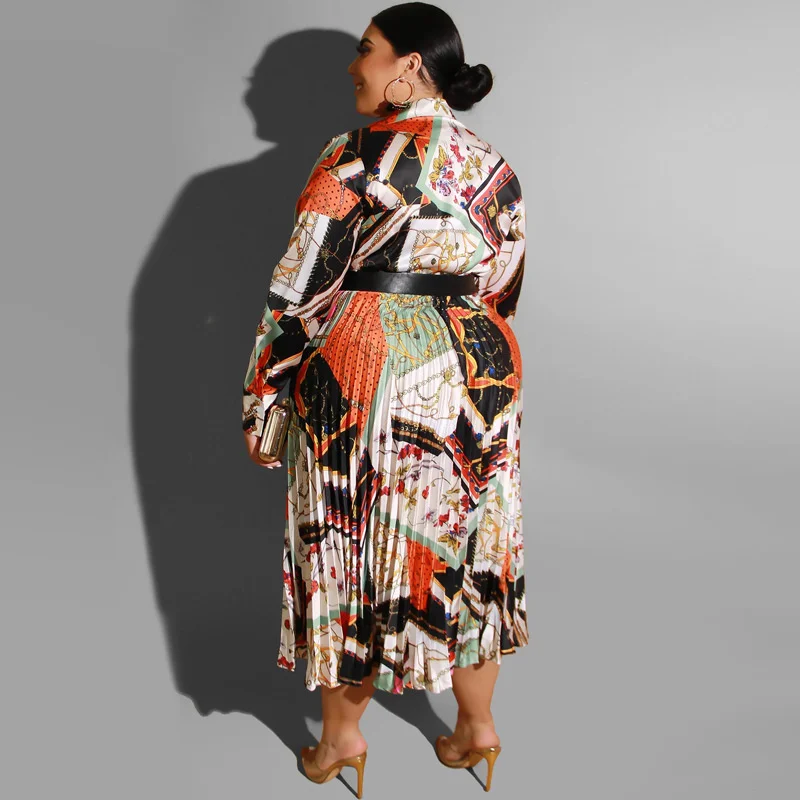 Plus Size Autumn Women Dress Bohemian Dresses with Belt Long Sleeve V-neck A-line Casual Ol Elegant Dress Who 3xl 4xl 5xl 6xl
