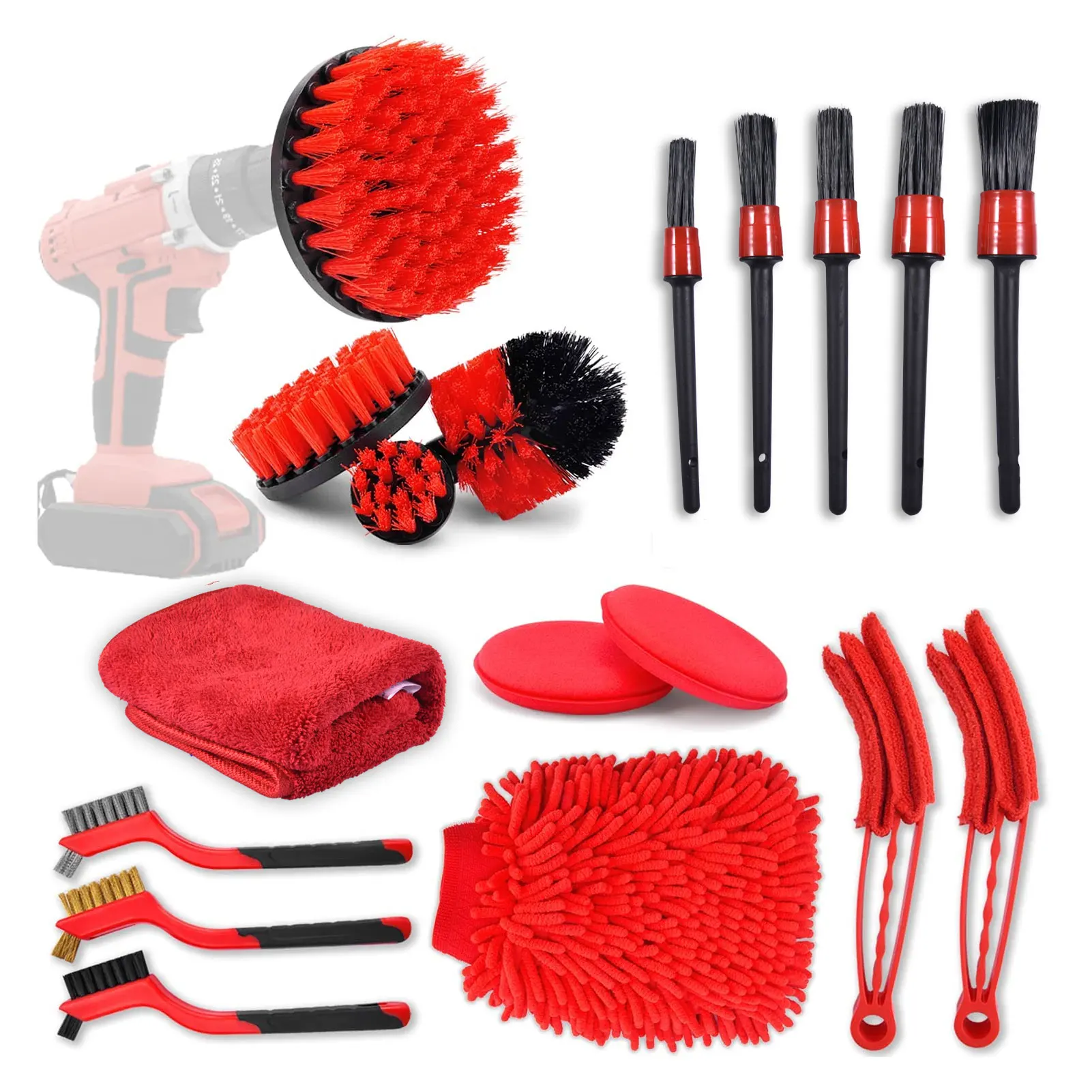 

Detailing Brush Set Car Cleaning Brushes Power Scrubber Drill Brush For Car Leather Air Vents Rim Cleaning Dirt Dust Clean Tools