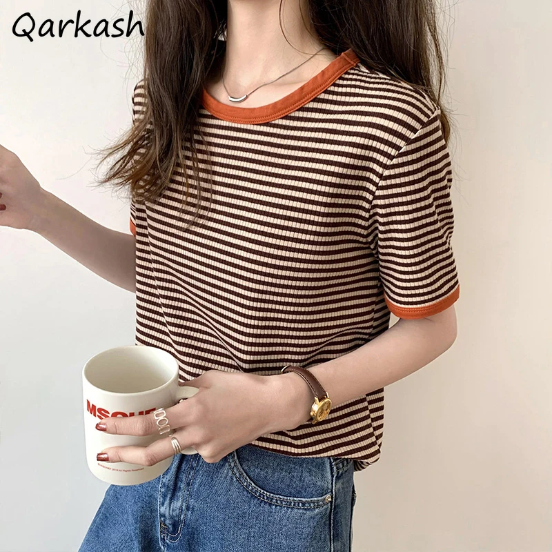 

T-shirts Women Summer O-neck All-match Striped Ulzzang Daily Camisetas Simply Comfortable Fashion Hot Sale Student Young Style