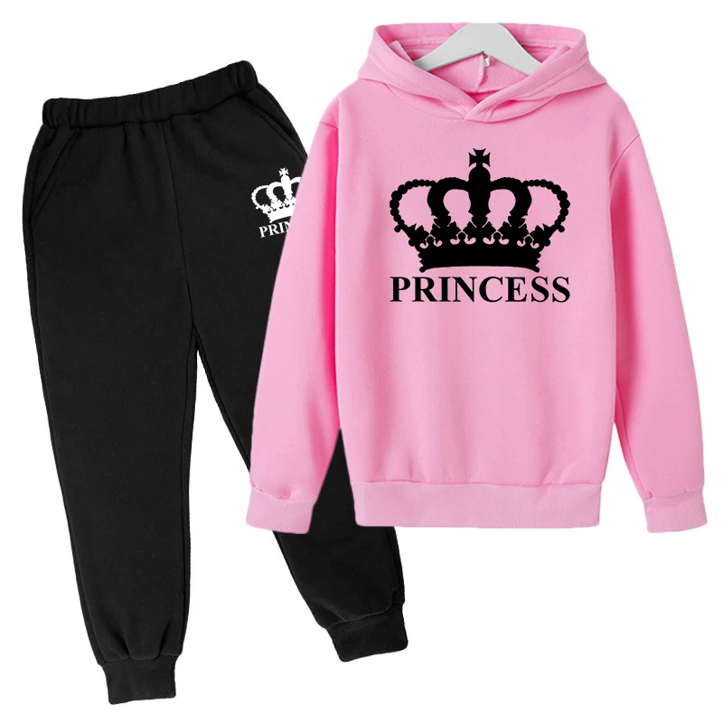King Queen Print Family Matching Hooded Set Father Mother Daughter Son Clothing 2022 Brand Cotton Tracksuit Set Sportwear images - 6