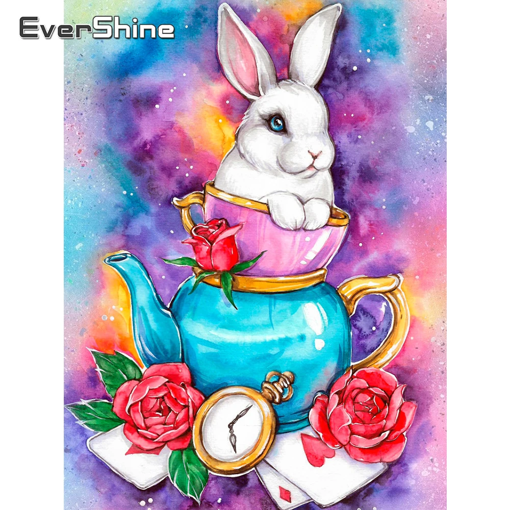 

EverShine DIY Full Square Diamond Painting Rabbit Needlework Diamond Mosaic Animal Embroidery Rose Picture Rhinestone Wall Decor