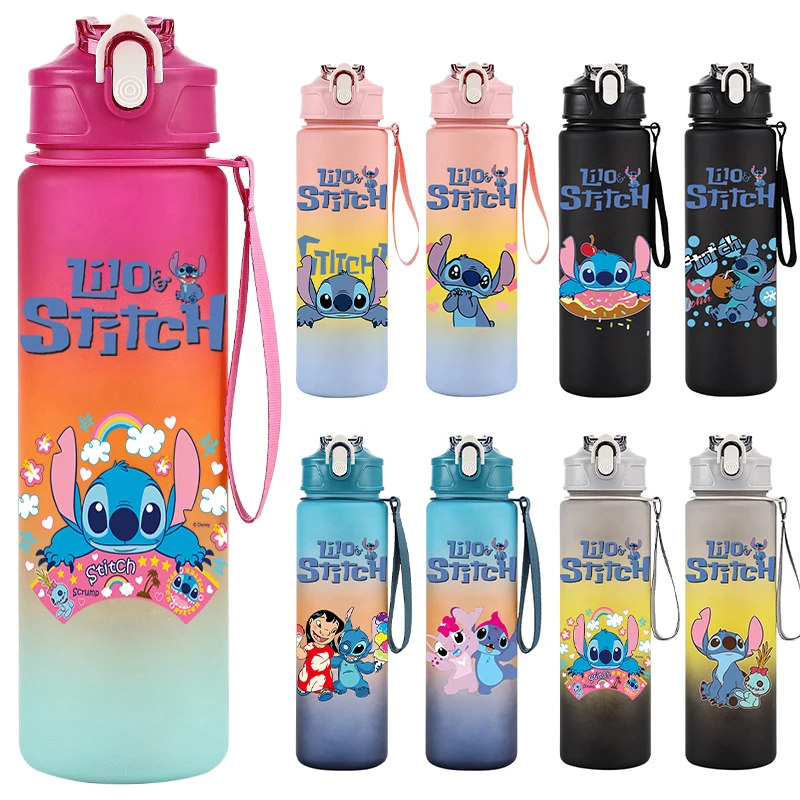 Disney Lilo Stitch Printed 750ML Water Bottle Large Capacity Drinking Portable Cartoon Outdoor Sport Cup Children Kid Gift