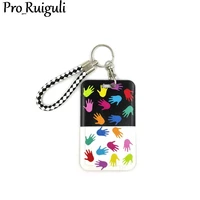 autism pattern hand lanyard credit card id holder bag student wom travel card cover badge car keychain decorations