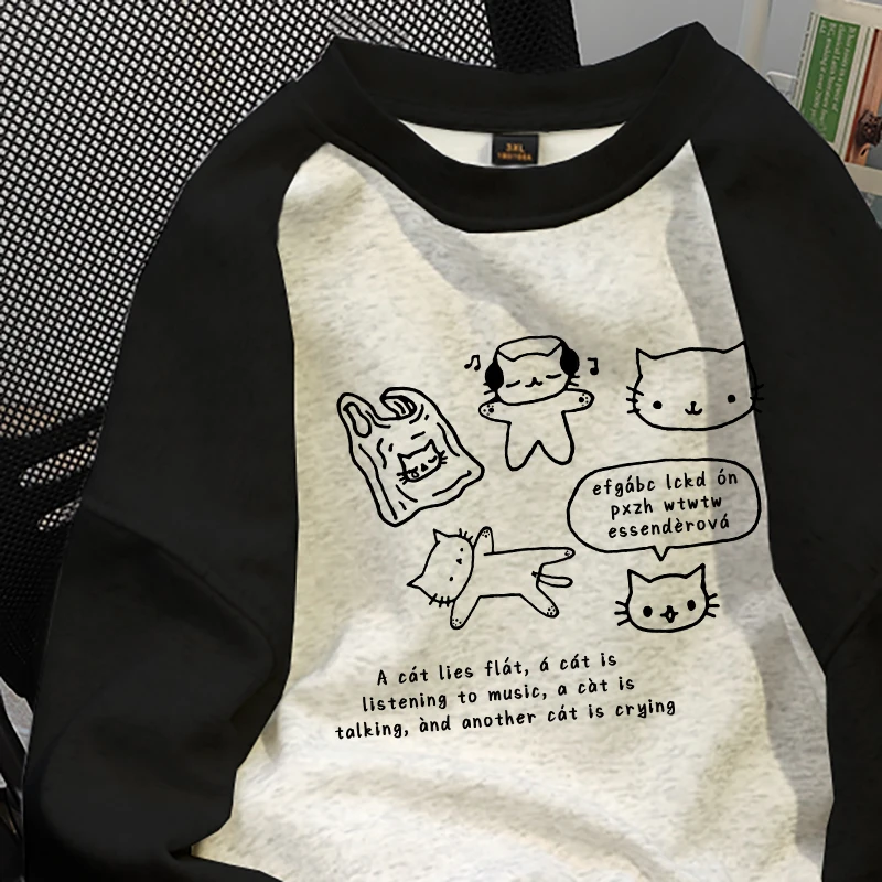 Big Brand Clearance Counter Tail Goods Women clothes Japan fashion Print Patchwork round Neck Hoodie Autumn and Winter Loose ...