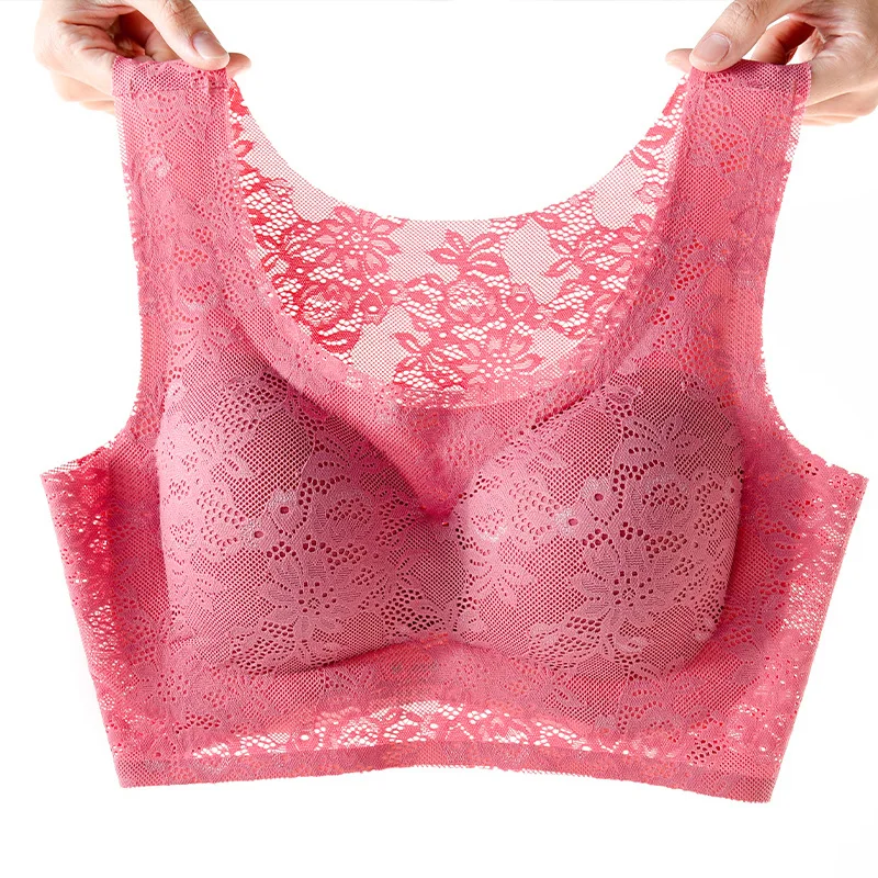 

Plus Size Bras Ultra-Thin Seamless Full Coverage Bra for Women Underwear BH Sexy Lace Brassiere Top Bralette with Pad Vest