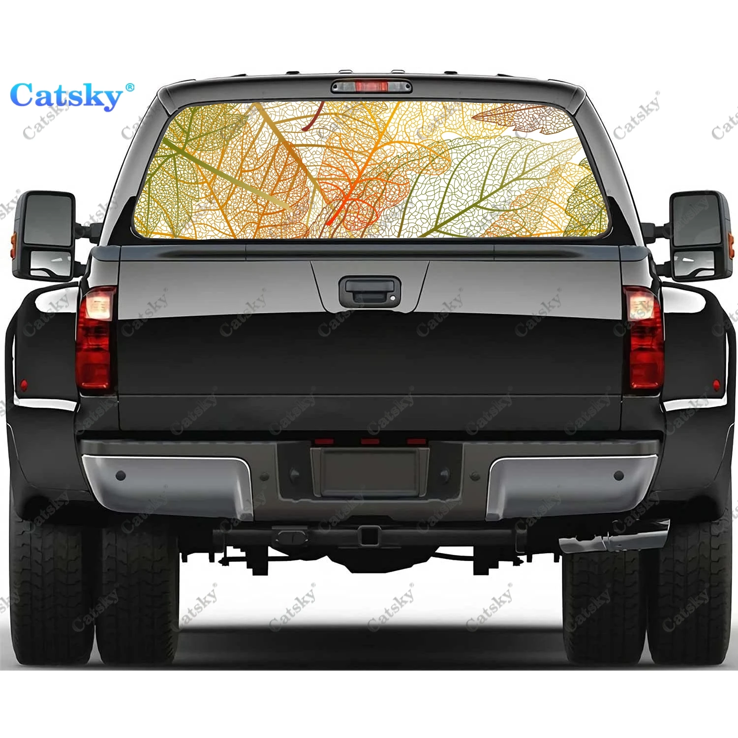 

Виниловая наклейка на заднее стекло, с листьями и скелетными листьями, подходит для пикапа, грузовика, универсальная прозрачная перфорированная