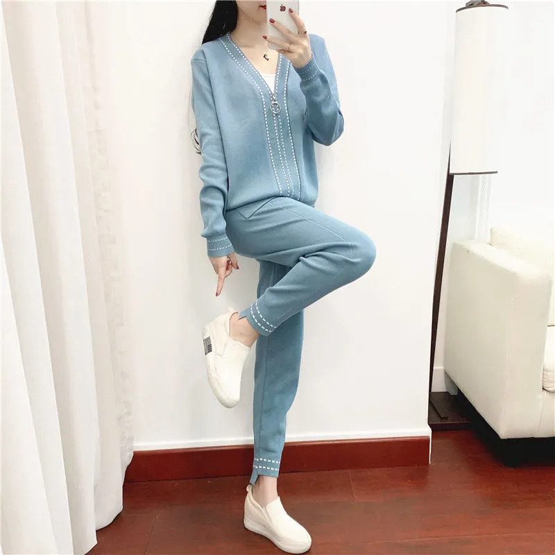 

Vertival Harem Carrot Pants Suits Vintage Zipper Women Cardigan Sweater Tracksuits Knit Jumper y2k Two Piece Tracksuits spring