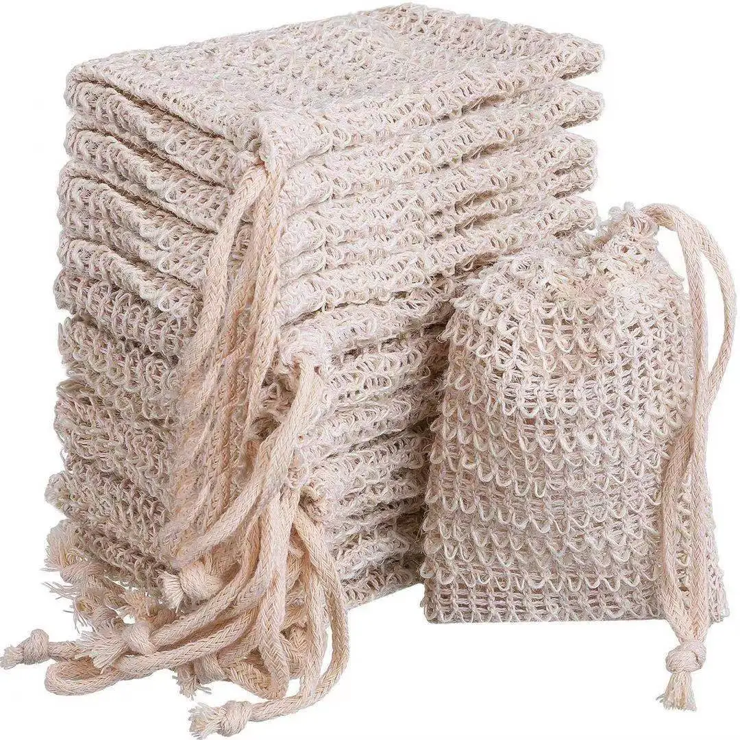 

50Pcs Shower Bath Sisal Soap Bag Natural Sisal Soap Bag Exfoliating Soap Saver Pouch Holder DH8474
