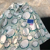xej harajuku kawaii shirt sheep print short sleeved shirt summer womens blouse elegant women blouses oversized shirt