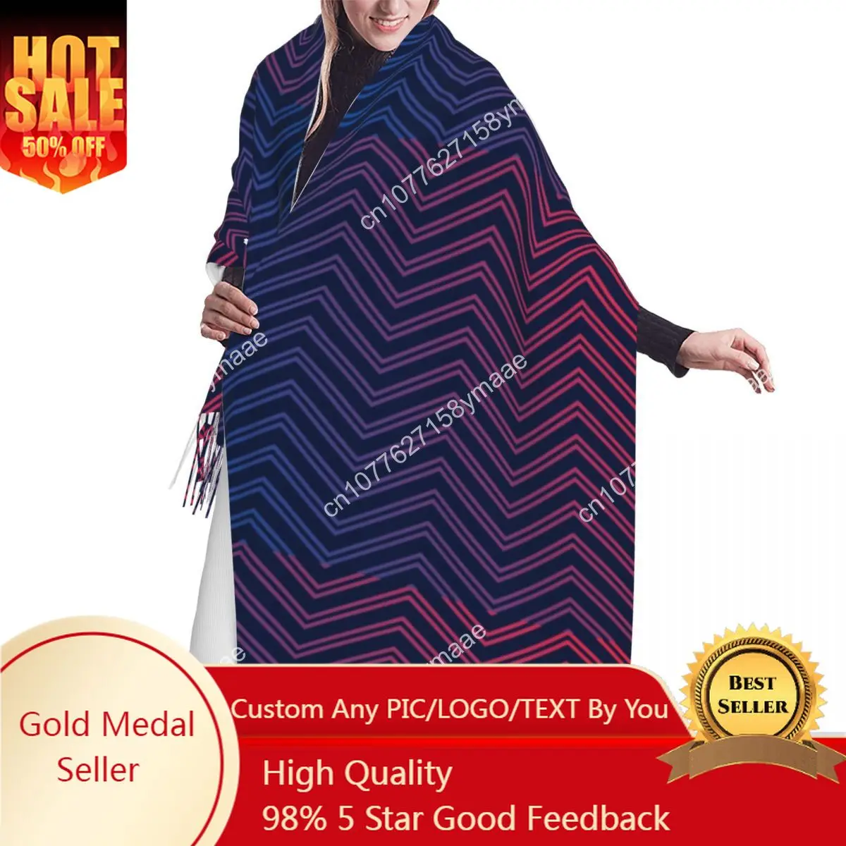 

Black Vibrant Zigzag Pattern Scarf Wrap for Women Long Winter Fall Warm Tassel Shawl Unisex Bohemian Modern Geometric Scarves