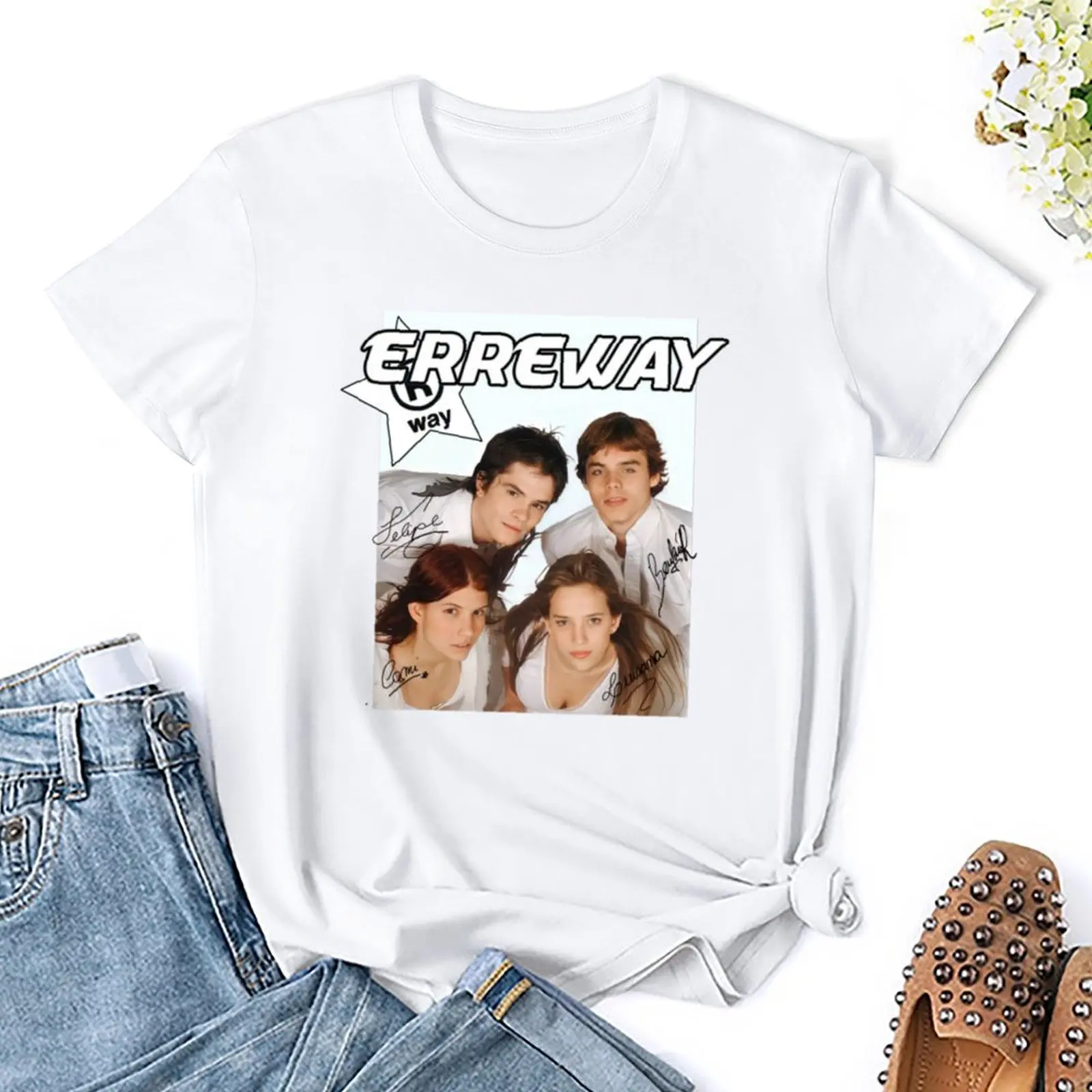 Фото Футболка с плакатом erreway, женская одежда, забавные летние блузки, женские 2024 г. №3