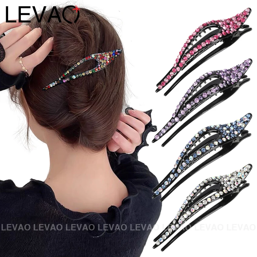 

LEVAO Colorful Rhinestones Plastic Duckbill Clip Simple Tie Hair Headdress Dovetail Clip Hair Grab Hairpin Hair Accessories